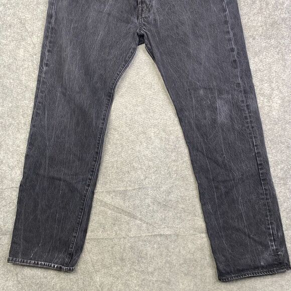 Levis 501 Jeans Mens 38x34 (34x32 Black Button Fly Denim Straight Leg Faded Work - Picture 3 of 13